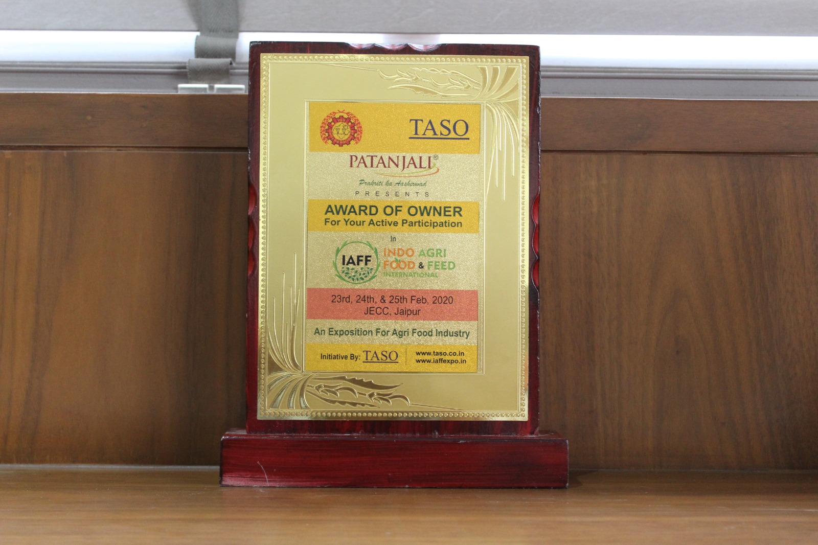 Patanjali / IAFF Indo Agri Food & Feed – Award of Owner 2020